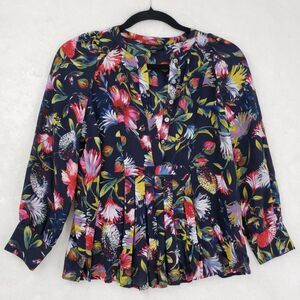 J Crew Shirt Womens XXS Petite Floral Silk Pleated Blouse Button Front K1823